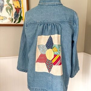 Carleen x Anthropologie Denim Jacket with Vibrant Patchwork - Large
